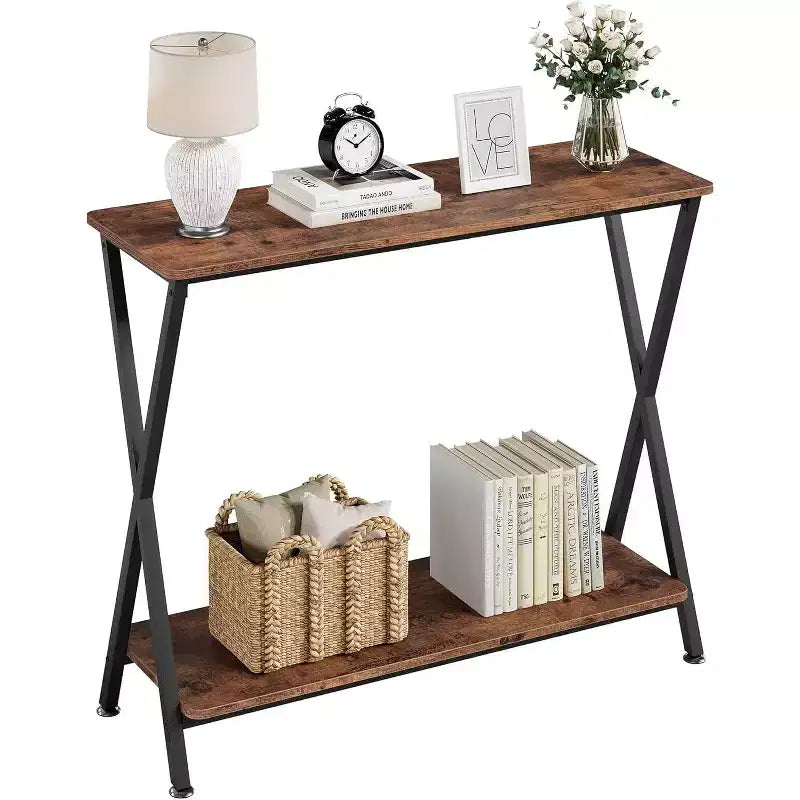 Long Narrow Console Table, Entryway Table with Storage Shelf, Behind Couch or Hallway, Farmhouse & Industrial