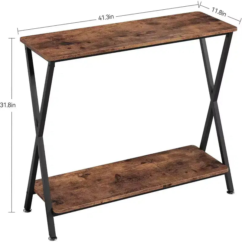 Long Narrow Console Table, Entryway Table with Storage Shelf, Behind Couch or Hallway, Farmhouse & Industrial