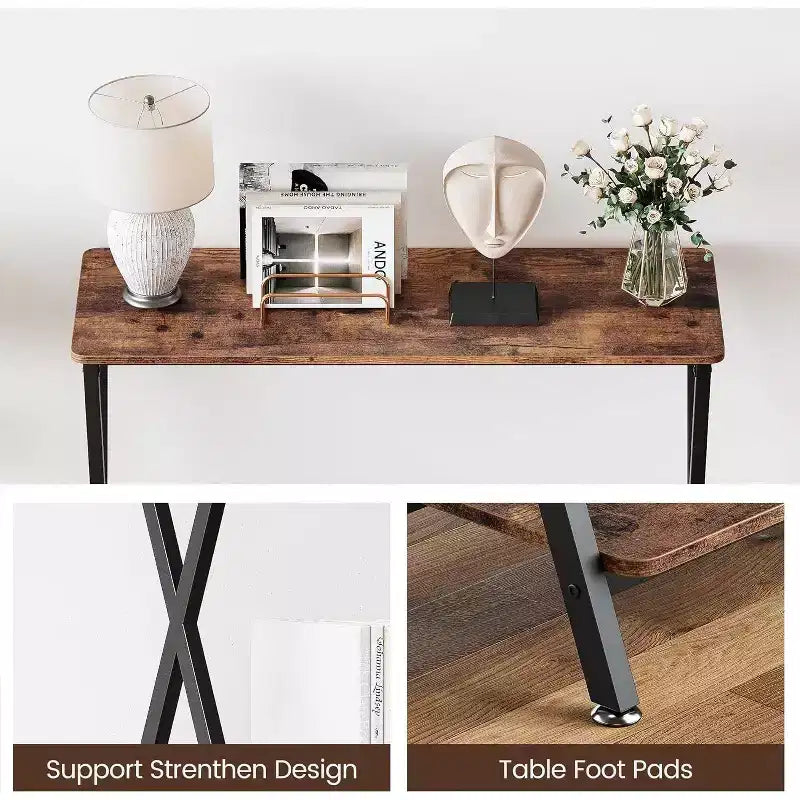 Long Narrow Console Table, Entryway Table with Storage Shelf, Behind Couch or Hallway, Farmhouse & Industrial