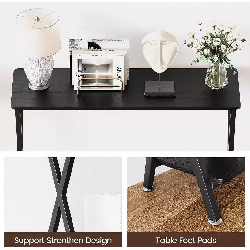 Long Narrow Console Table, Entryway Table with Storage Shelf, Behind Couch or Hallway, Farmhouse & Industrial