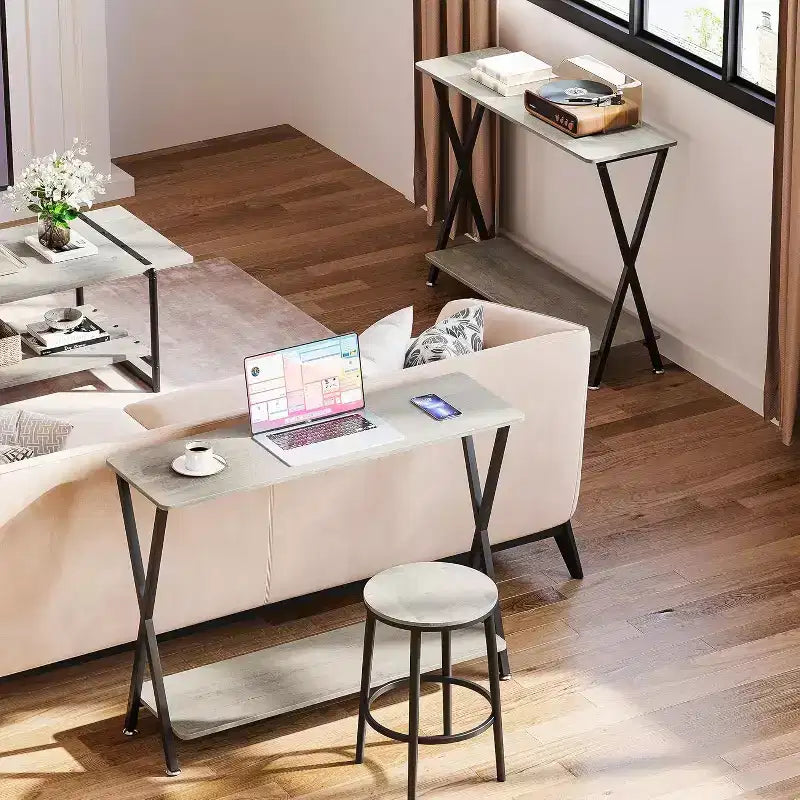 Long Narrow Console Table, Entryway Table with Storage Shelf, Behind Couch or Hallway, Farmhouse & Industrial