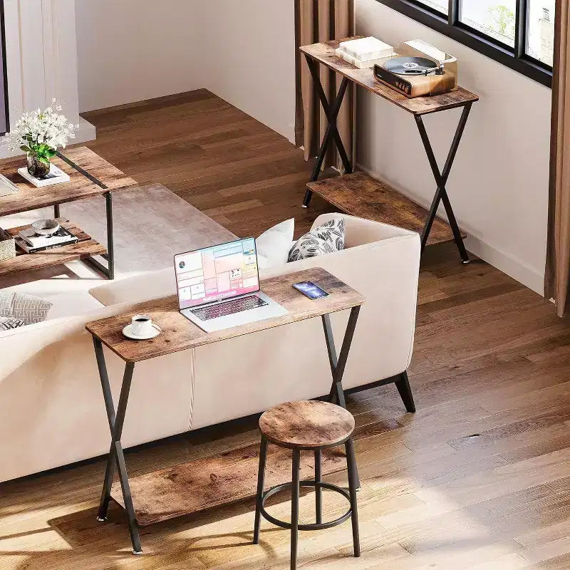 Long Narrow Console Table, Entryway Table with Storage Shelf, Behind Couch or Hallway, Farmhouse & Industrial