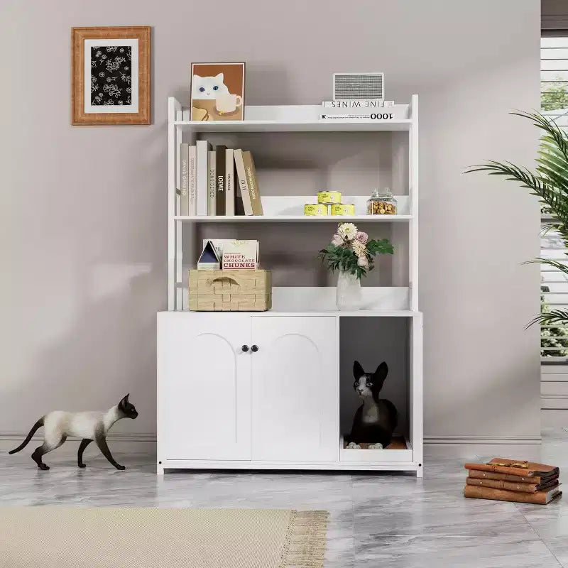 Large Litter Box Enclosure with Shelves and Doors, 52'' Decorative Storage Cabinets with Scratch Pad