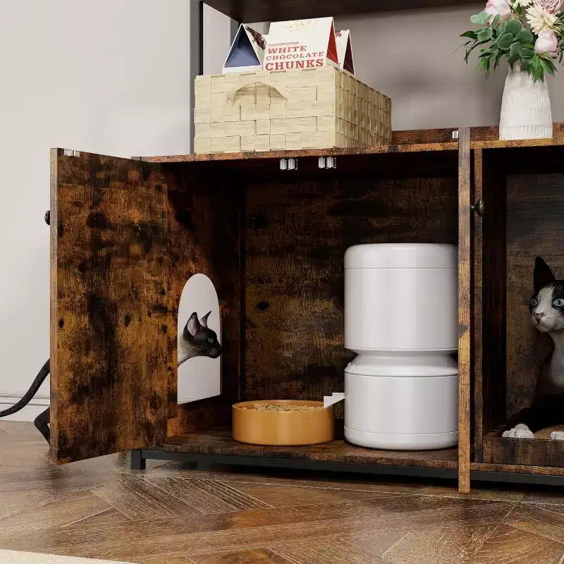 Large Litter Box Enclosure with Shelves and Doors, 52'' Decorative Storage Cabinets with Scratch Pad