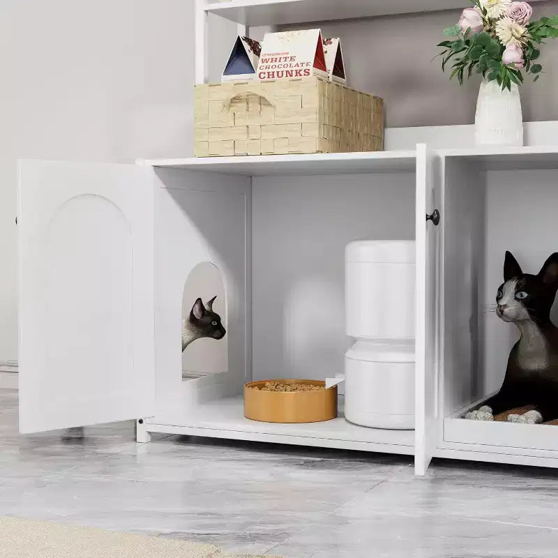 Large Litter Box Enclosure with Shelves and Doors, 52'' Decorative Storage Cabinets with Scratch Pad