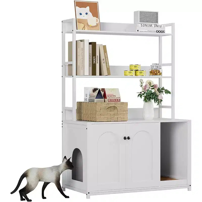 Large Litter Box Enclosure with Shelves and Doors, 52'' Decorative Storage Cabinets with Scratch Pad