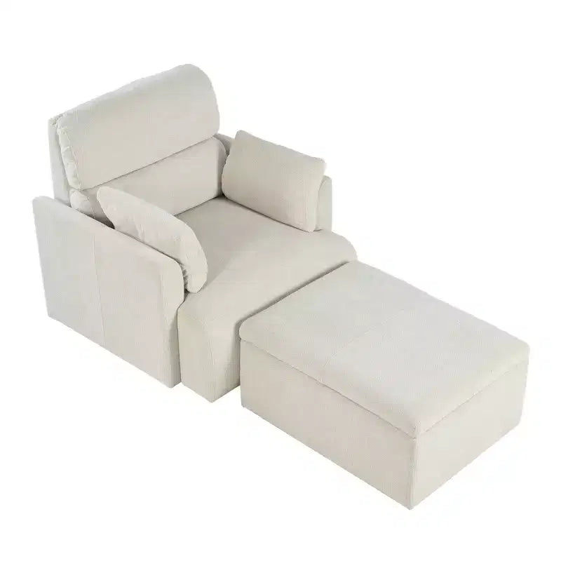 ModernLuxe Upholstered Chaise Lounge with Storage Ottoman, Wide Accent Chair Armchair Lazy Single Sofa Reading Couch Chair, Gray/Beige