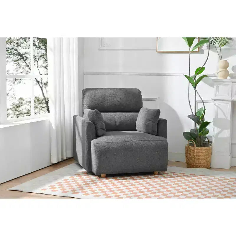 ModernLuxe Upholstered Chaise Lounge with Storage Ottoman, Wide Accent Chair Armchair Lazy Single Sofa Reading Couch Chair, Gray/Beige