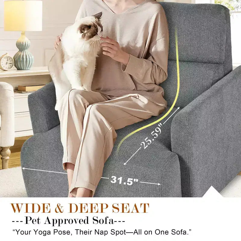 ModernLuxe Upholstered Chaise Lounge with Storage Ottoman, Wide Accent Chair Armchair Lazy Single Sofa Reading Couch Chair, Gray/Beige