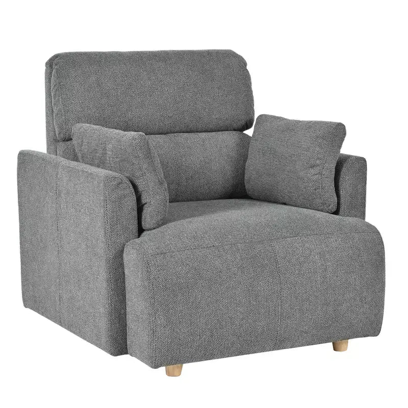 ModernLuxe Upholstered Chaise Lounge with Storage Ottoman, Wide Accent Chair Armchair Lazy Single Sofa Reading Couch Chair, Gray/Beige