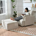 ModernLuxe Upholstered Chaise Lounge with Storage Ottoman, Wide Accent Chair Armchair Lazy Single Sofa Reading Couch Chair, Gray/Beige