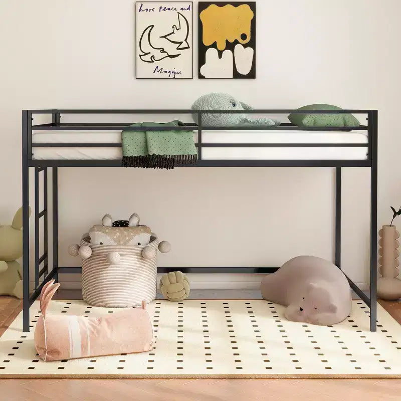 GDFStudio Dominic Metal Twin Bunk Bed with Ladder and Guardrails