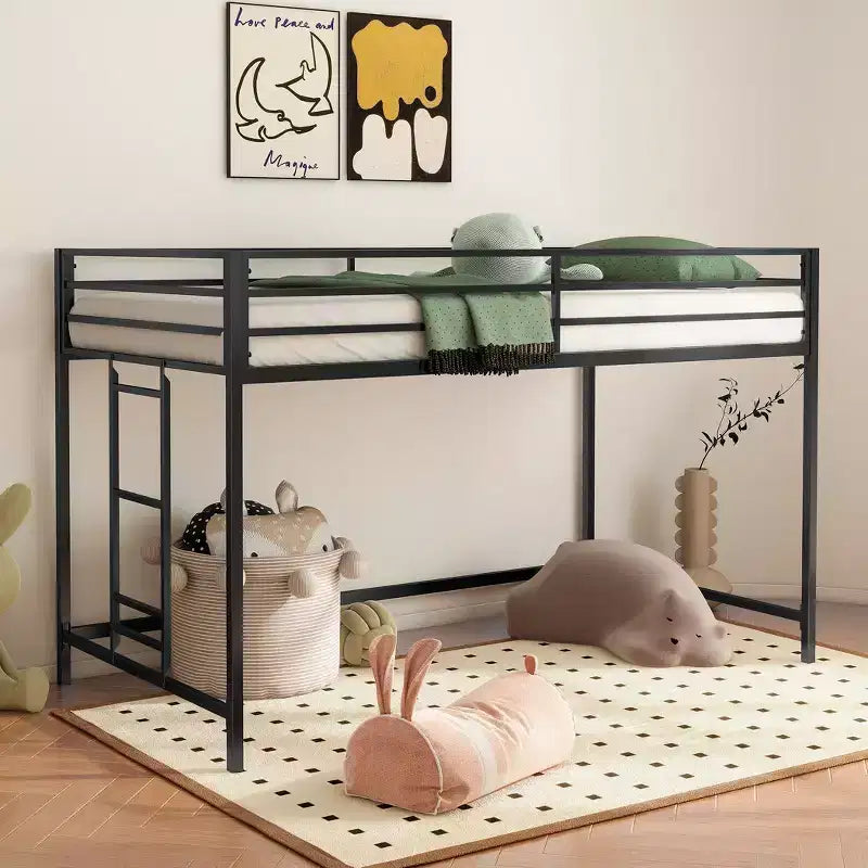 GDFStudio Dominic Metal Twin Bunk Bed with Ladder and Guardrails