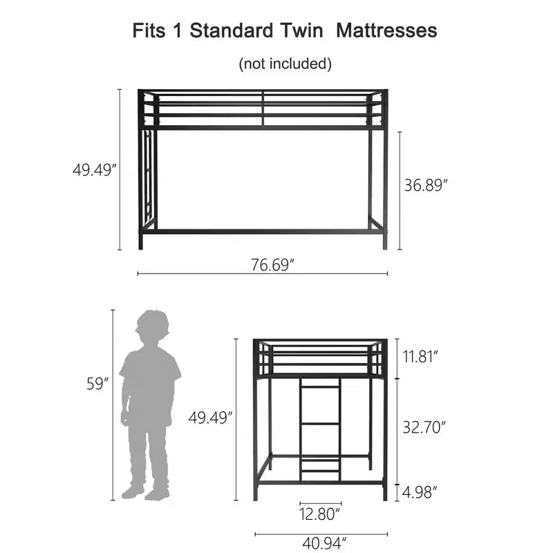 GDFStudio Dominic Metal Twin Bunk Bed with Ladder and Guardrails