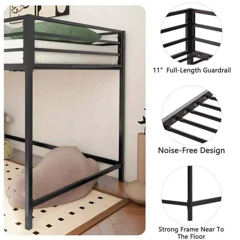 GDFStudio Dominic Metal Twin Bunk Bed with Ladder and Guardrails