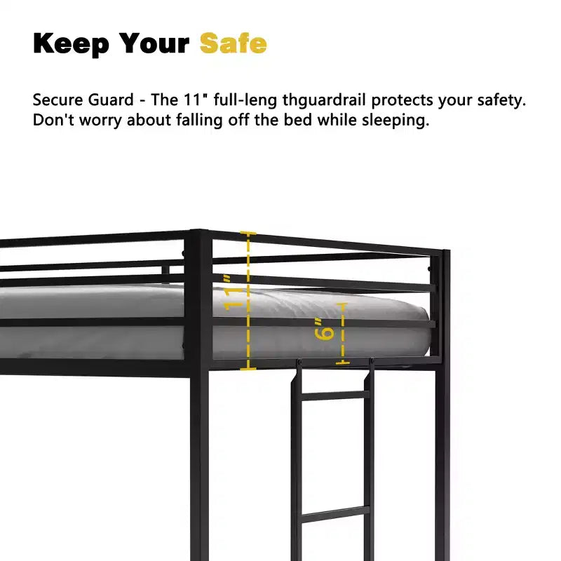 GDFStudio Dominic Metal Twin Bunk Bed with Ladder and Guardrails