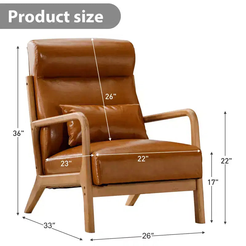Bestier Mid-Century Accent Chair Set of 2 with Wood Frame, PU Leather Living Room Chair with Pillow & Waist Cushion, Reading Armchair for Bedroom