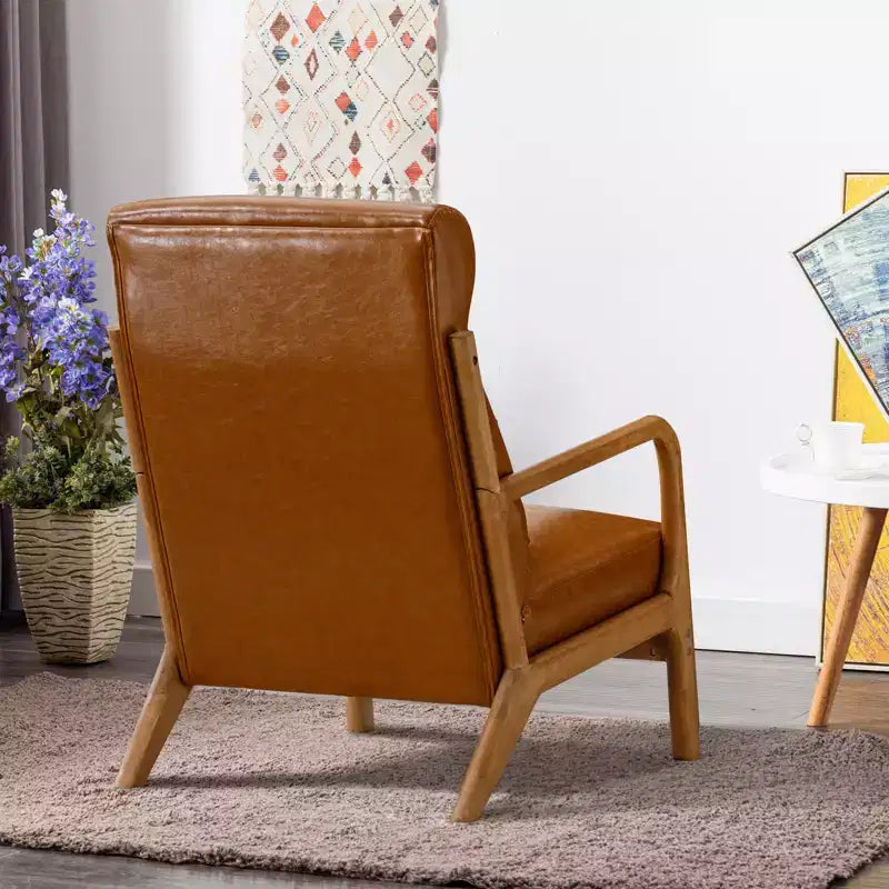 Bestier Mid-Century Accent Chair Set of 2 with Wood Frame, PU Leather Living Room Chair with Pillow & Waist Cushion, Reading Armchair for Bedroom