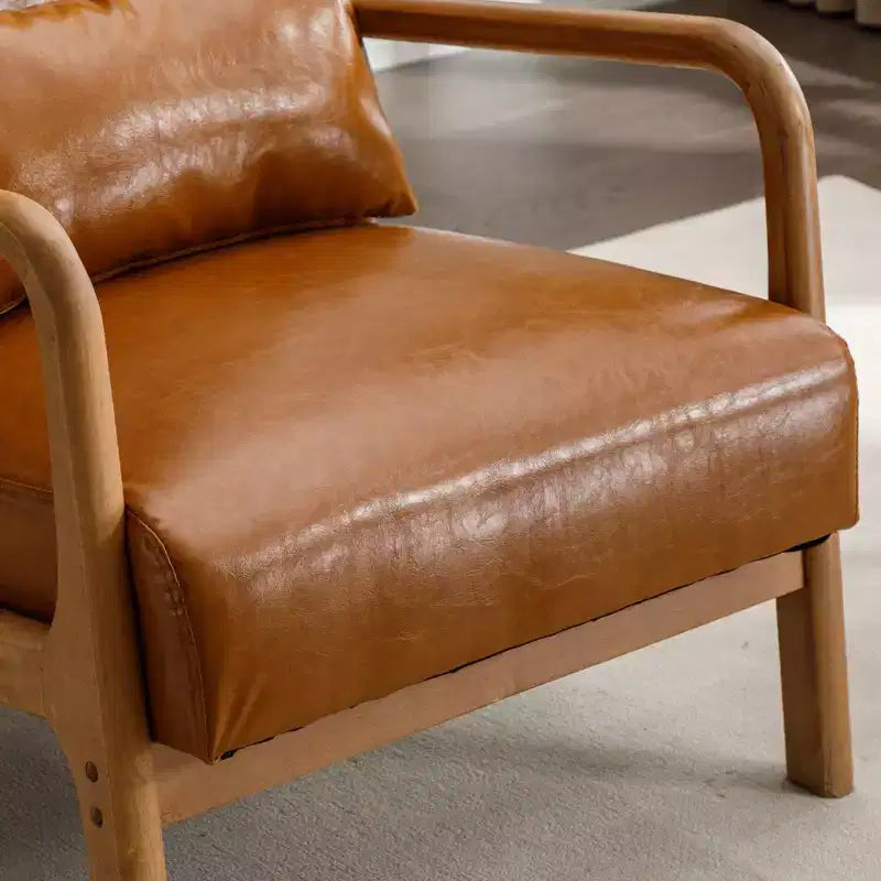 Bestier Mid-Century Accent Chair Set of 2 with Wood Frame, PU Leather Living Room Chair with Pillow & Waist Cushion, Reading Armchair for Bedroom