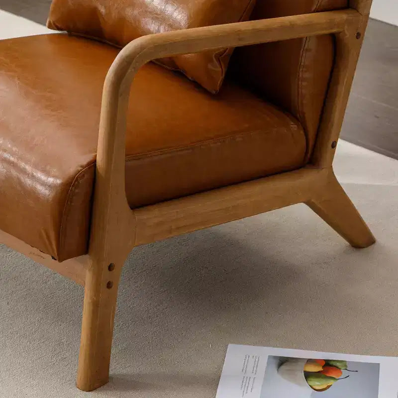 Bestier Mid-Century Accent Chair Set of 2 with Wood Frame, PU Leather Living Room Chair with Pillow & Waist Cushion, Reading Armchair for Bedroom