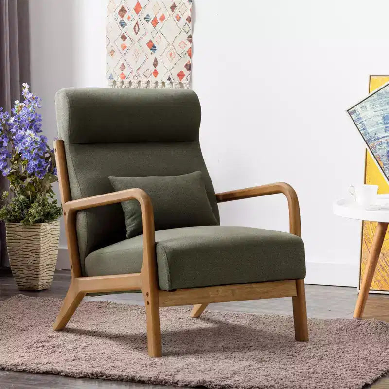 Bestier Mid-Century Accent Chair Set of 2 with Wood Frame, PU Leather Living Room Chair with Pillow & Waist Cushion, Reading Armchair for Bedroom