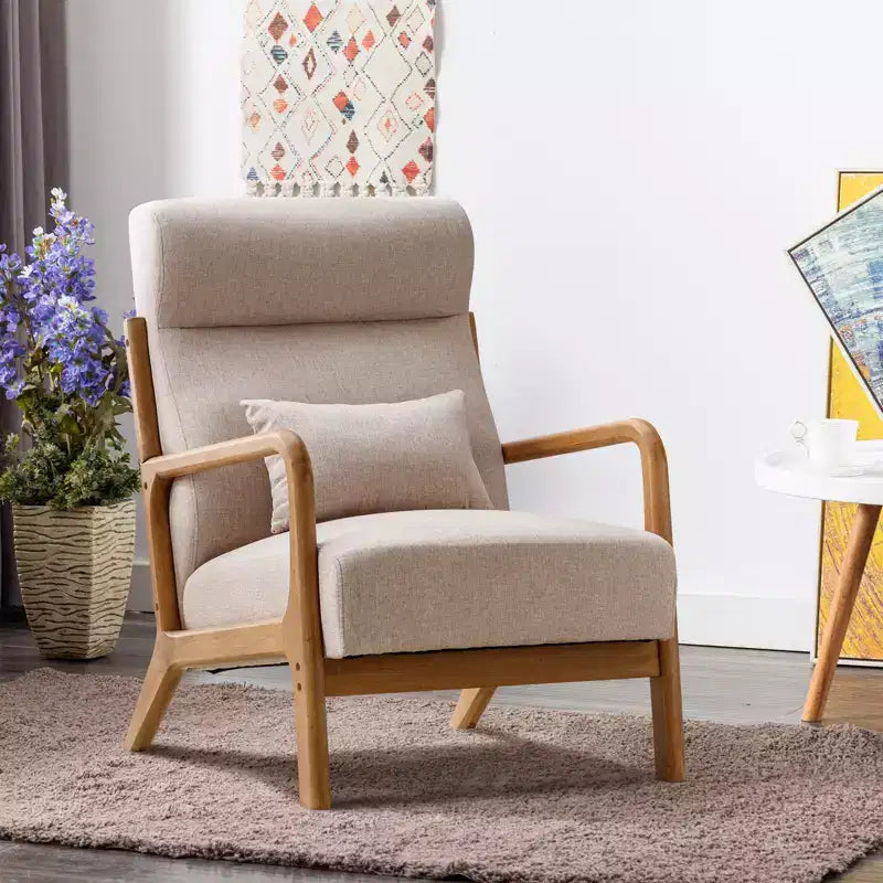 Bestier Mid-Century Accent Chair Set of 2 with Wood Frame, PU Leather Living Room Chair with Pillow & Waist Cushion, Reading Armchair for Bedroom