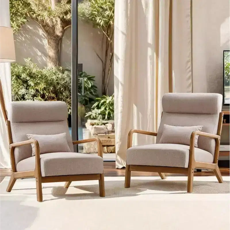 Bestier Mid-Century Accent Chair Set of 2 with Wood Frame, PU Leather Living Room Chair with Pillow & Waist Cushion, Reading Armchair for Bedroom