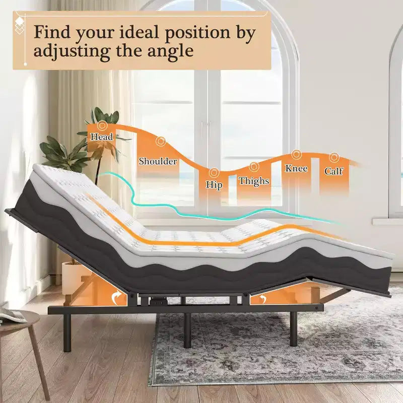 Twin-Size Adjustable Bed Frame , Easy Assembly, Independent Head and Foot Adjustments, Compatible with Memory Foam & Latex Mattresses