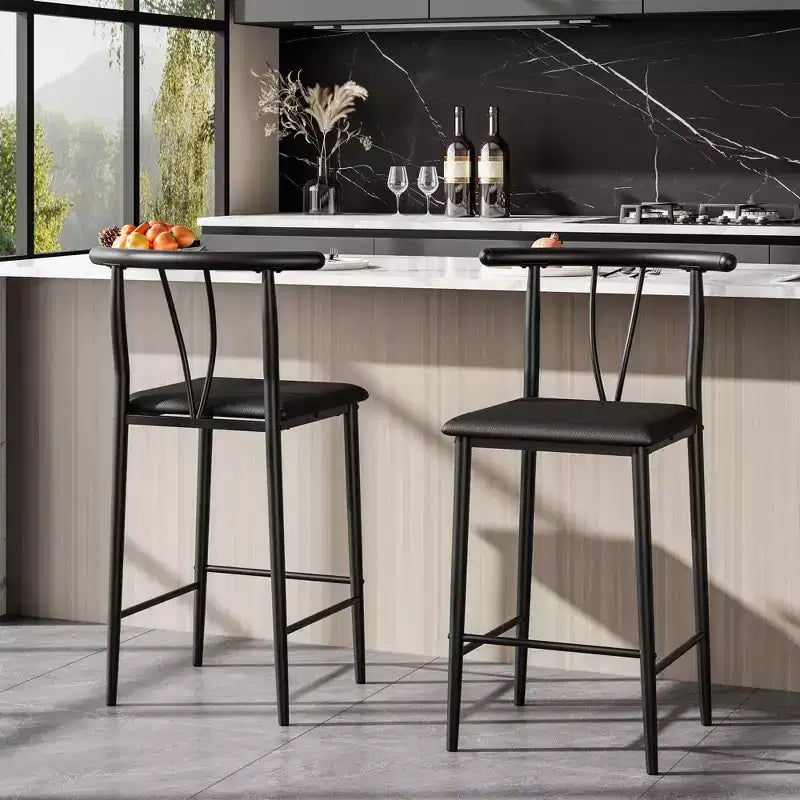 25 Counter Height Bar Stools, Dining Chairs with Backrest & Footrest, Thick Cushions, for Kitchen Island & Dining Room, Black