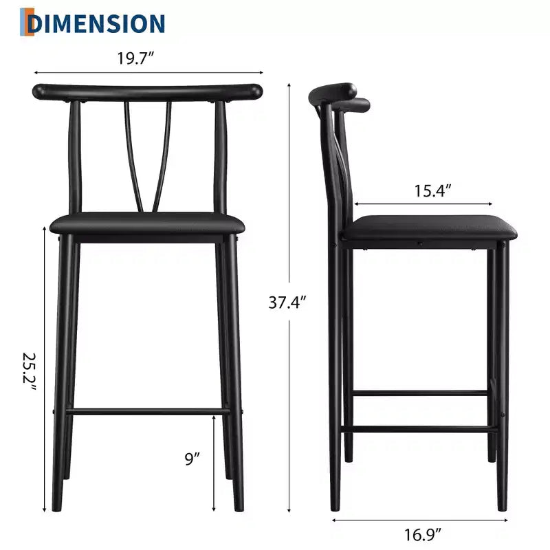 25 Counter Height Bar Stools, Dining Chairs with Backrest & Footrest, Thick Cushions, for Kitchen Island & Dining Room, Black