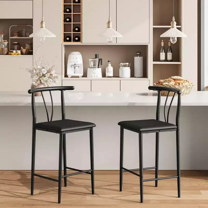 25 Counter Height Bar Stools, Dining Chairs with Backrest & Footrest, Thick Cushions, for Kitchen Island & Dining Room, Black