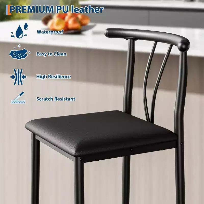 25 Counter Height Bar Stools, Dining Chairs with Backrest & Footrest, Thick Cushions, for Kitchen Island & Dining Room, Black