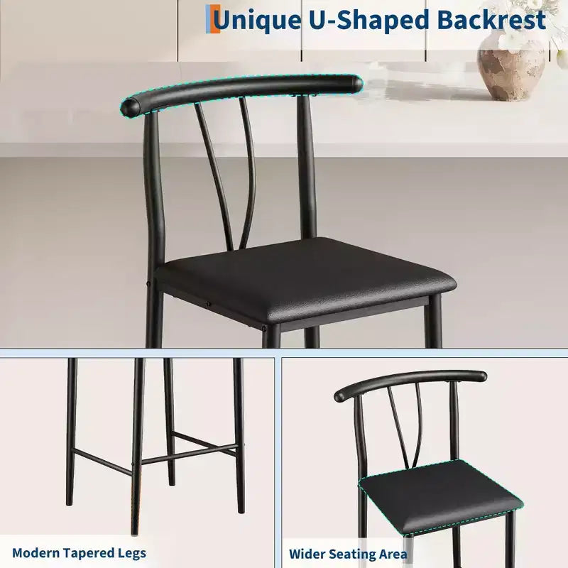 25 Counter Height Bar Stools, Dining Chairs with Backrest & Footrest, Thick Cushions, for Kitchen Island & Dining Room, Black