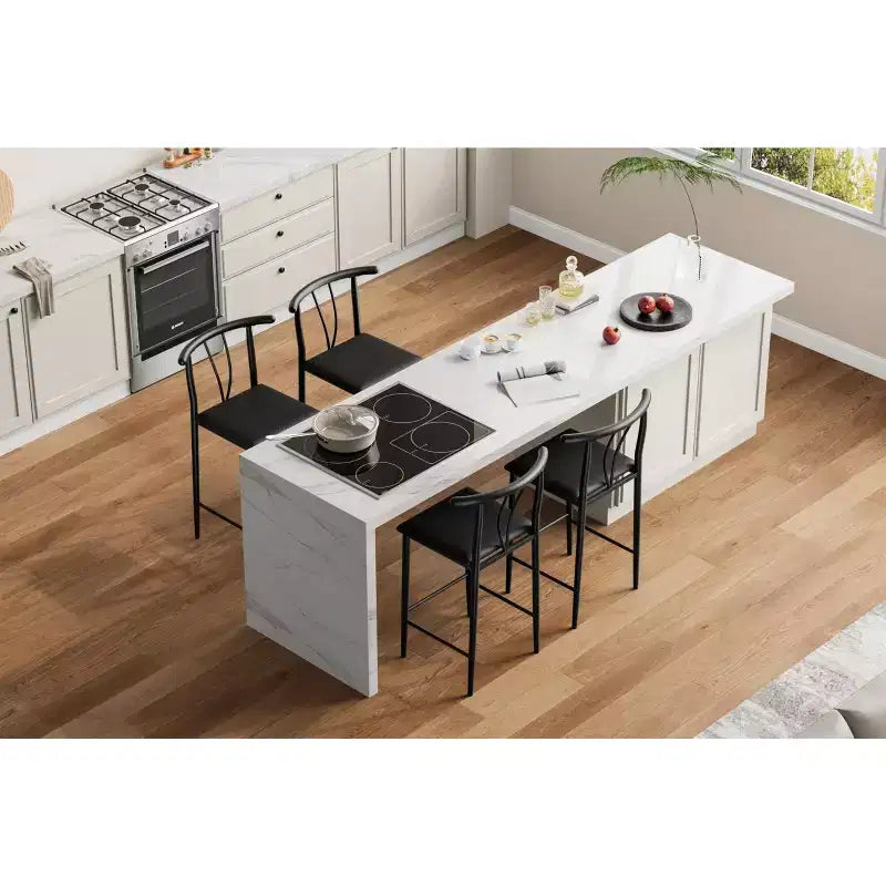 25 Counter Height Bar Stools, Dining Chairs with Backrest & Footrest, Thick Cushions, for Kitchen Island & Dining Room, Black