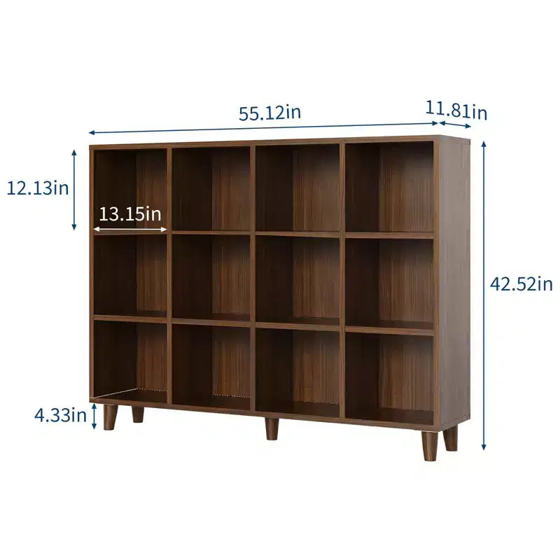 Cube Bookcase, 3-Tier Open Bookshelf with Wood Finish, Modern Storage Organizer for Home Office Living Room Bedroom