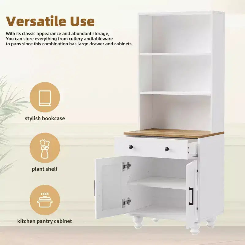 MAYEERTY White Farmhouse TV Stand, Gourd Leg Media Console with Tempered Glass Doors for 70 TVs