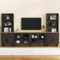 MAYEERTY White Farmhouse TV Stand, Gourd Leg Media Console with Tempered Glass Doors for 70 TVs