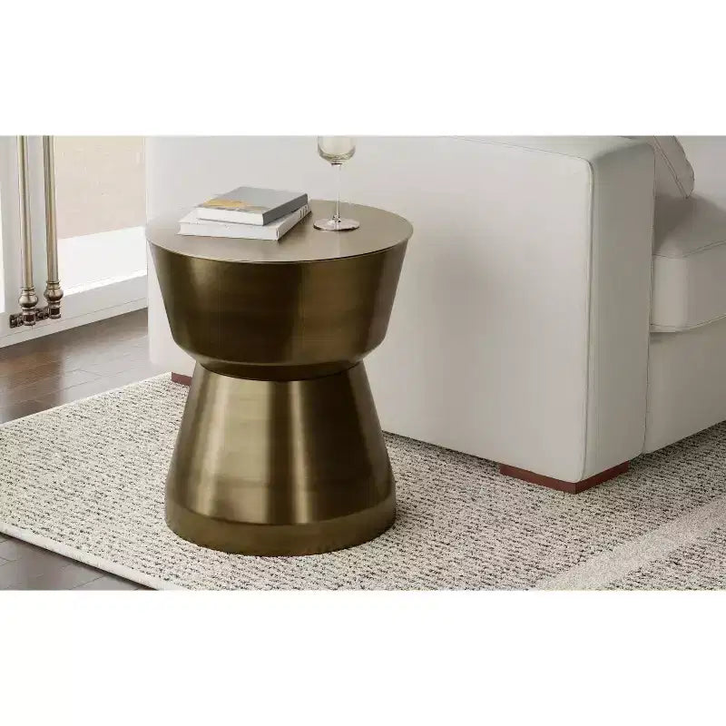 Solana 16 inch Wide Modern Metal Side Table in Antique Brass Iron, Assembled