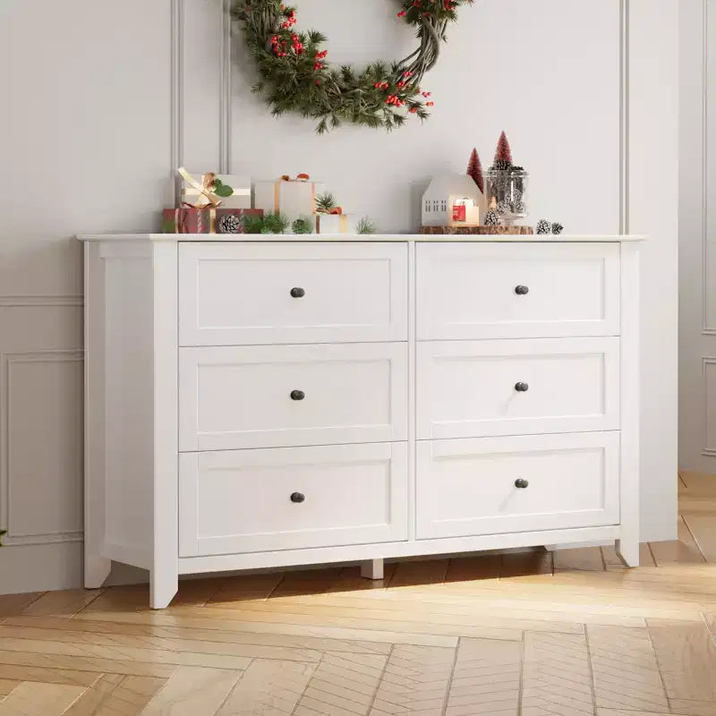 6 Chest of Drawer Dresser 2pcs , Deep Drawers Nickel Round Handle, Wood Organizer with Ample Storage Space for Bedroom, Living Room, Entryway, White