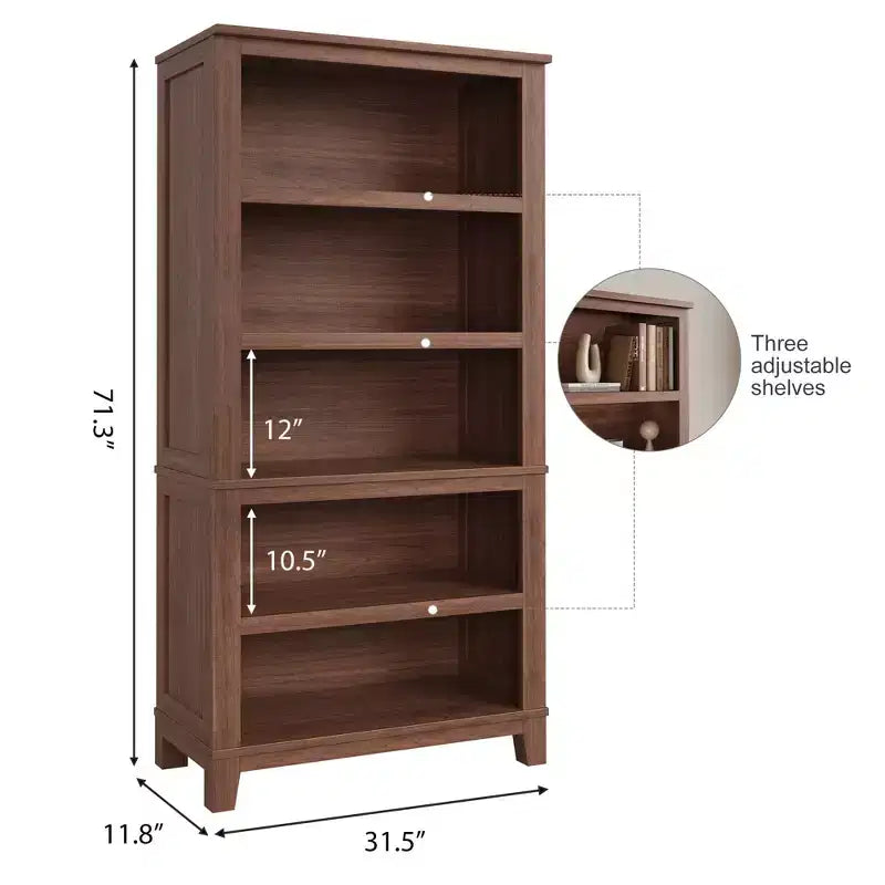 71 Farmhouse Bookshelf, 5-Tier Tall Bookcase with Adjustable Shelves & Wood Legs, Rustic Storage Shelf for Living Room & Office