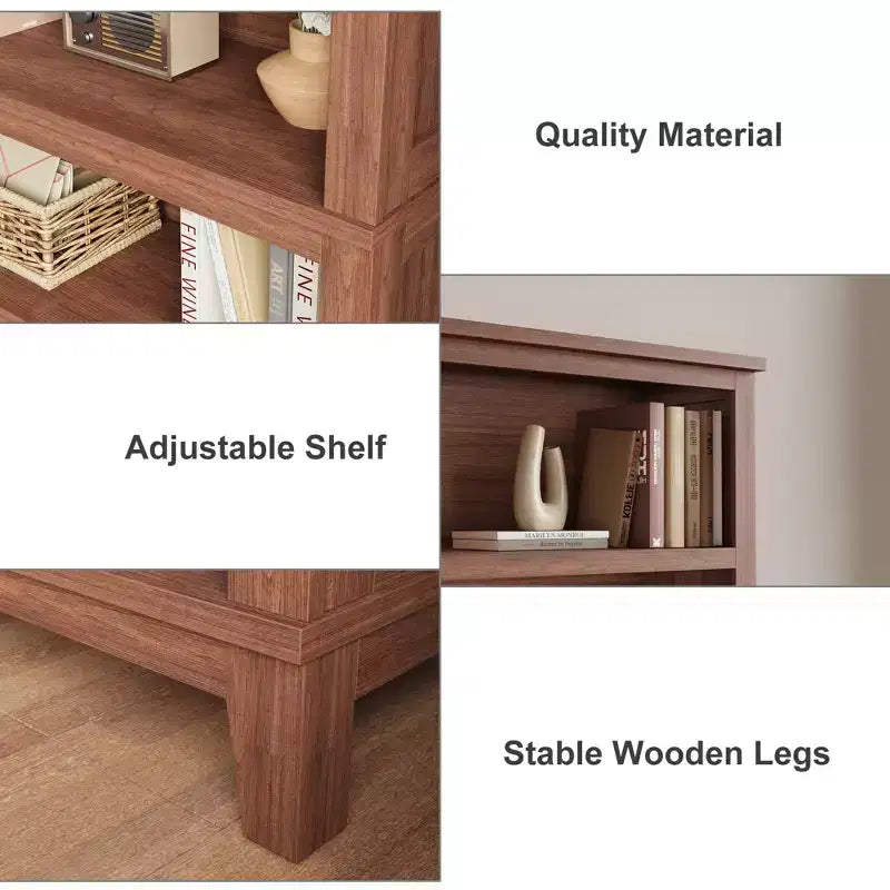 71 Farmhouse Bookshelf, 5-Tier Tall Bookcase with Adjustable Shelves & Wood Legs, Rustic Storage Shelf for Living Room & Office