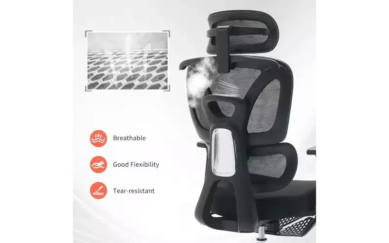 Ergonomic Office Chair - Adjustable Headrest, Lumbar Support & 3D Armrests, Wide Seat Computer Desk Chair for Bedroom, Study & Gaming