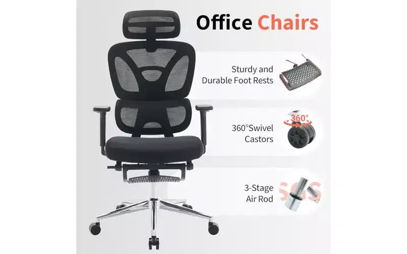 Ergonomic Office Chair - Adjustable Headrest, Lumbar Support & 3D Armrests, Wide Seat Computer Desk Chair for Bedroom, Study & Gaming