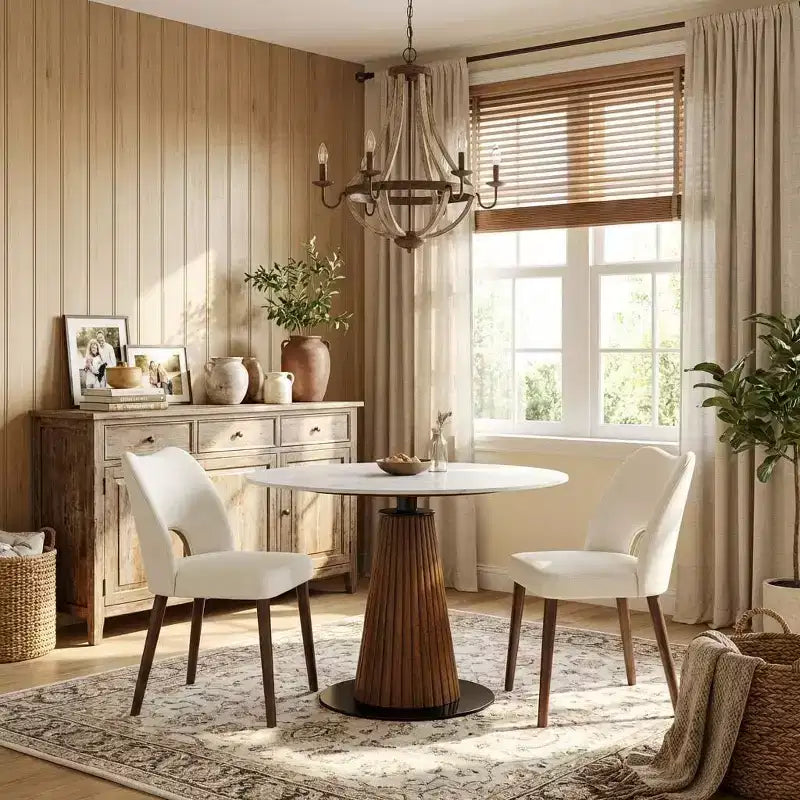 Wood Dining Chairs Set of 2/4/6, Modern Fabric Upholstered Dining Room Chairs with Hollow Back, Rubberwood Legs & Adjustable Foot Pads, White