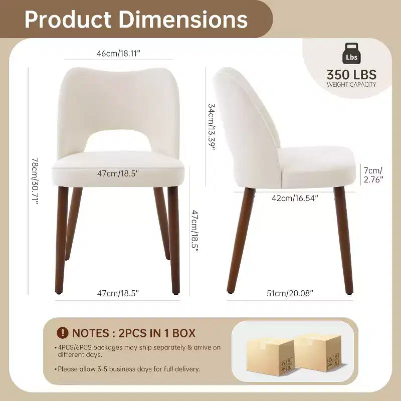 Wood Dining Chairs Set of 2/4/6, Modern Fabric Upholstered Dining Room Chairs with Hollow Back, Rubberwood Legs & Adjustable Foot Pads, White