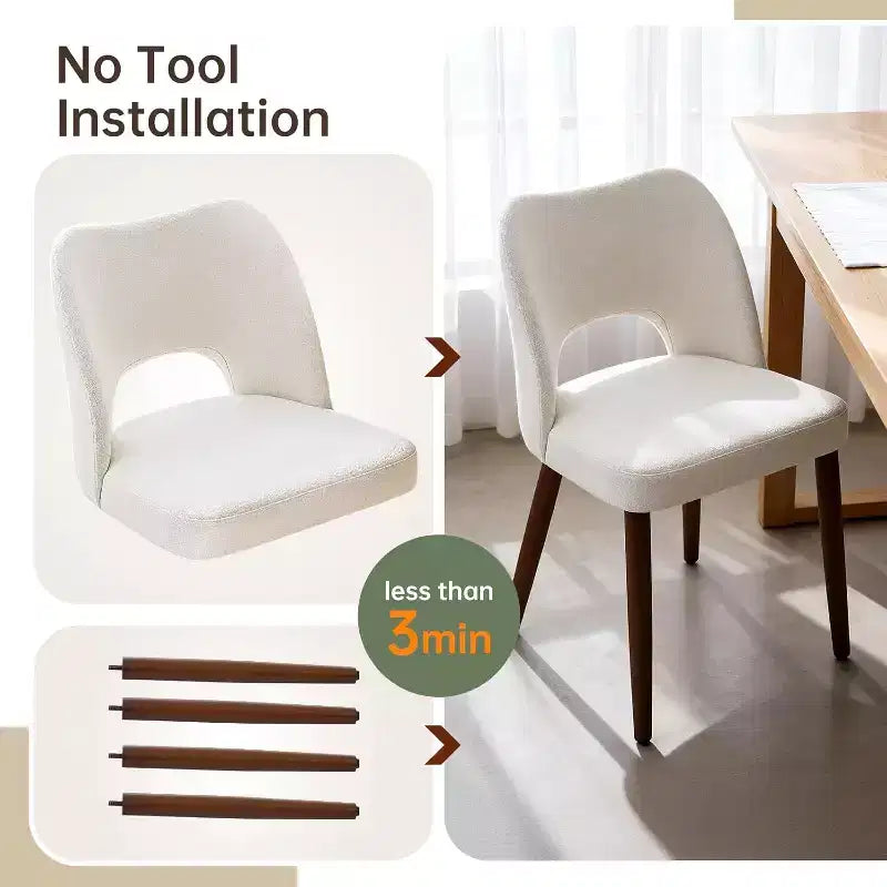 Wood Dining Chairs Set of 2/4/6, Modern Fabric Upholstered Dining Room Chairs with Hollow Back, Rubberwood Legs & Adjustable Foot Pads, White