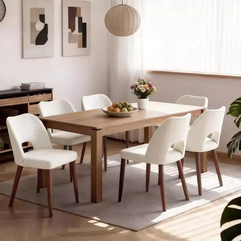 Wood Dining Chairs Set of 2/4/6, Modern Fabric Upholstered Dining Room Chairs with Hollow Back, Rubberwood Legs & Adjustable Foot Pads, White