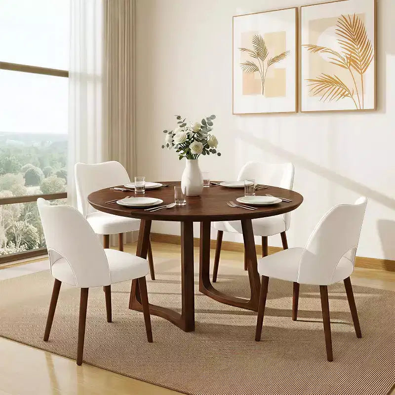 Wood Dining Chairs Set of 2/4/6, Modern Fabric Upholstered Dining Room Chairs with Hollow Back, Rubberwood Legs & Adjustable Foot Pads, White