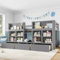 ModernLuxe Twin/Twin XL Low Loft Bed with 3 Storage Drawers & Integrated Bookshelves, Kids Bed with Play Curtain & Chalkboard
