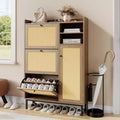CuisinSmart 3 flip drawer narrow shoe cabinet, rattan shoe storage cabinet with 2 open shelves&1 doors, anti-tiping device, for entryway living room